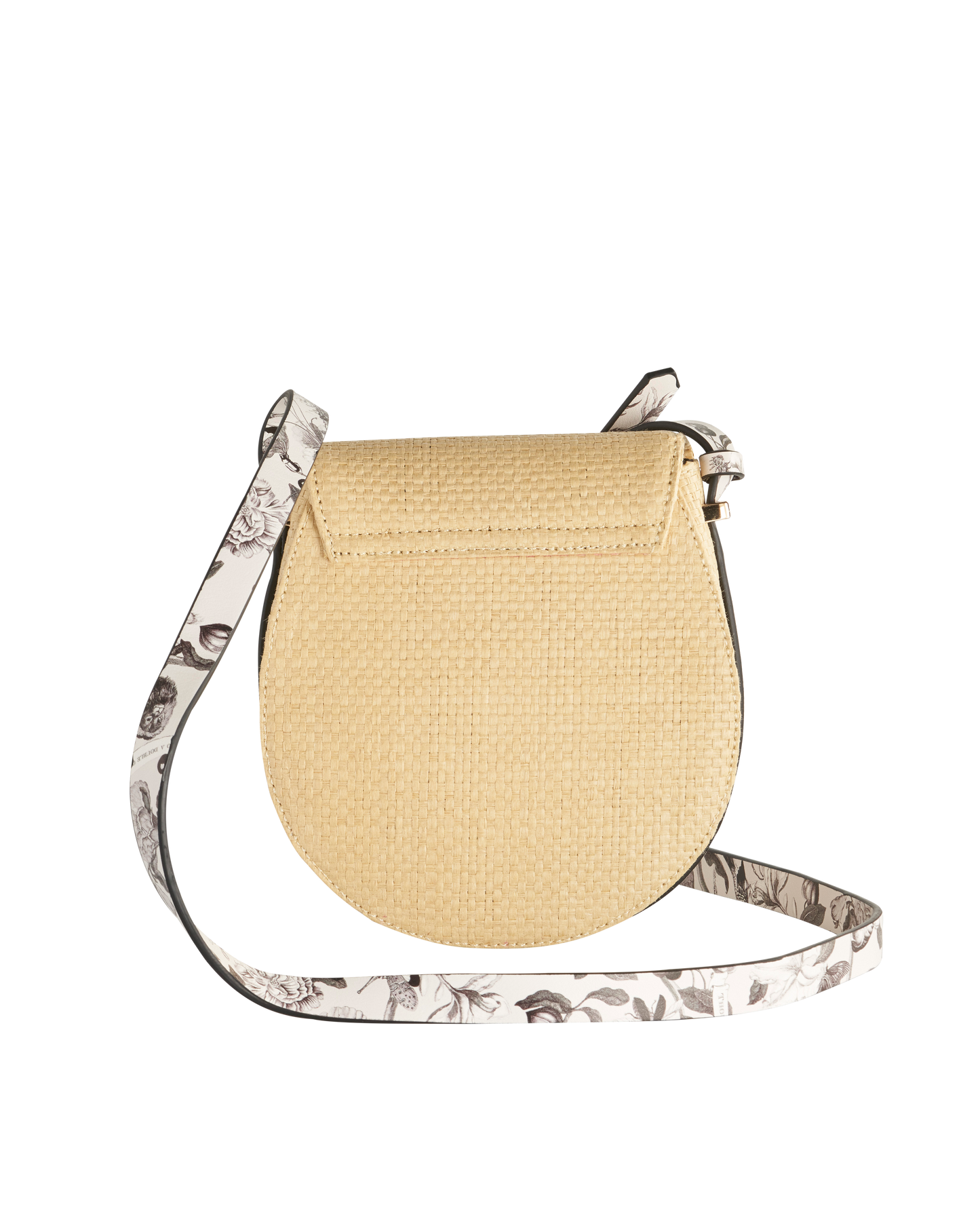 FABLE Tree Of Life Monochrome Raffia Saddle Purse