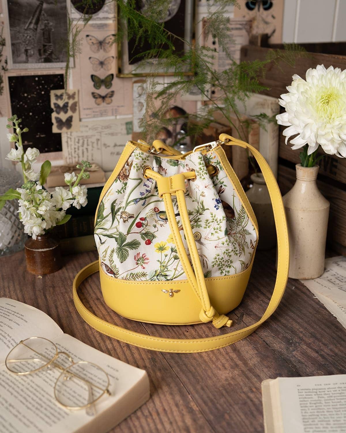 FABLE Meadow Creatures Marshmallow Yellow Bucket Bag