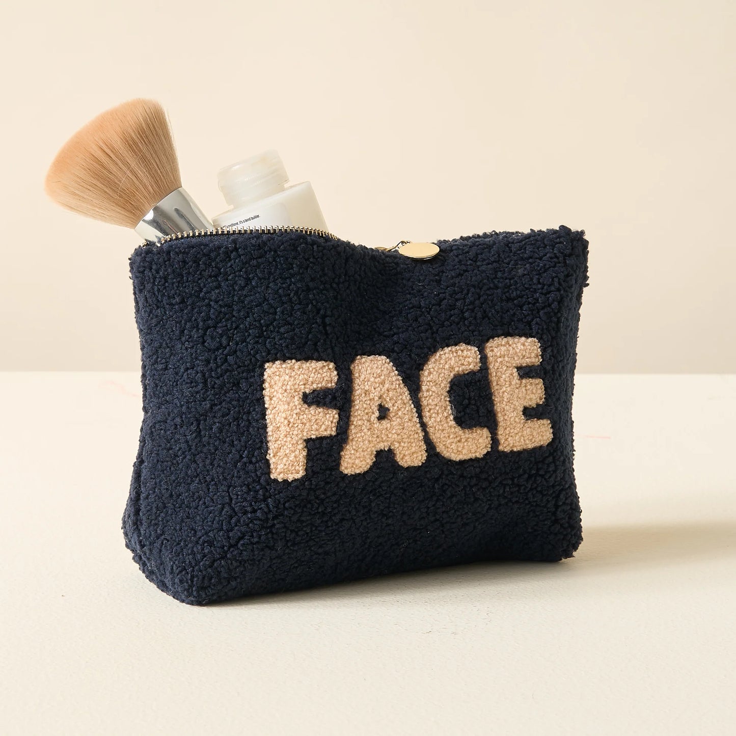 Sherpa Zippered Teddy Face Pouch