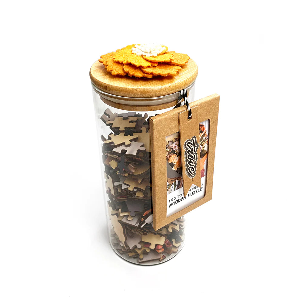 I Go To (250) Pieces Wooden Puzzle: Fall Bouquet in Glass Vase with Flower Lid