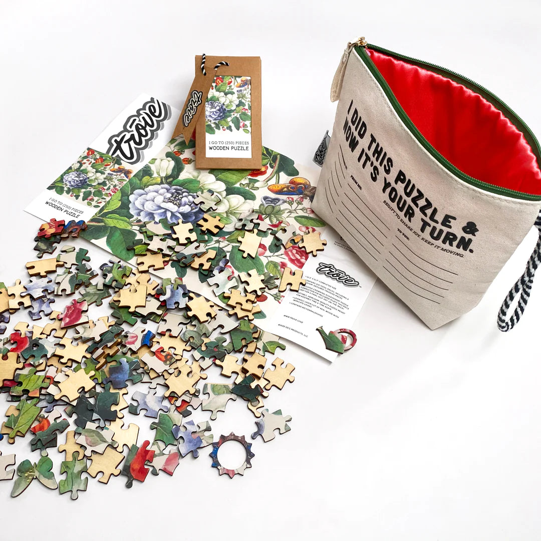 I Go To (250) Pieces Wooden Puzzle: Vintage Botanicals in Pass-It-On Pouch
