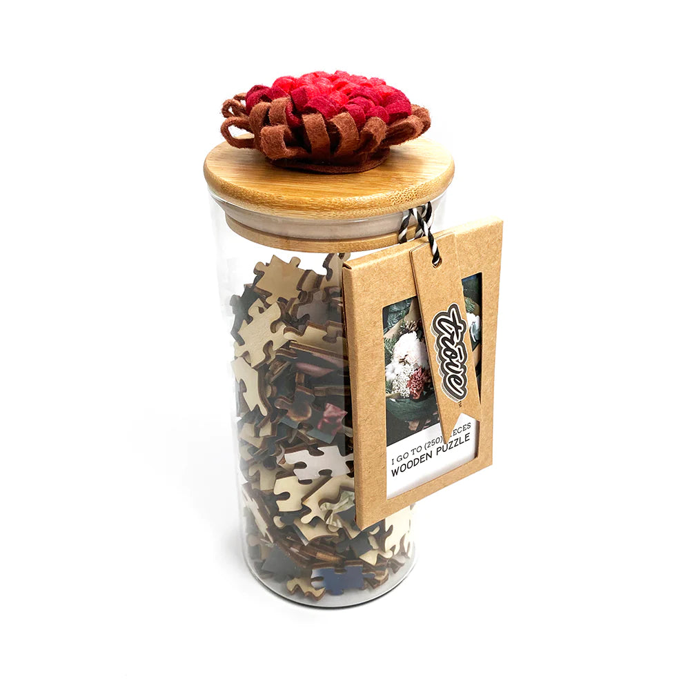 I Go To (250) Pieces Wooden Puzzle: Winter Bouquet in Glass Vase with Flower Lid