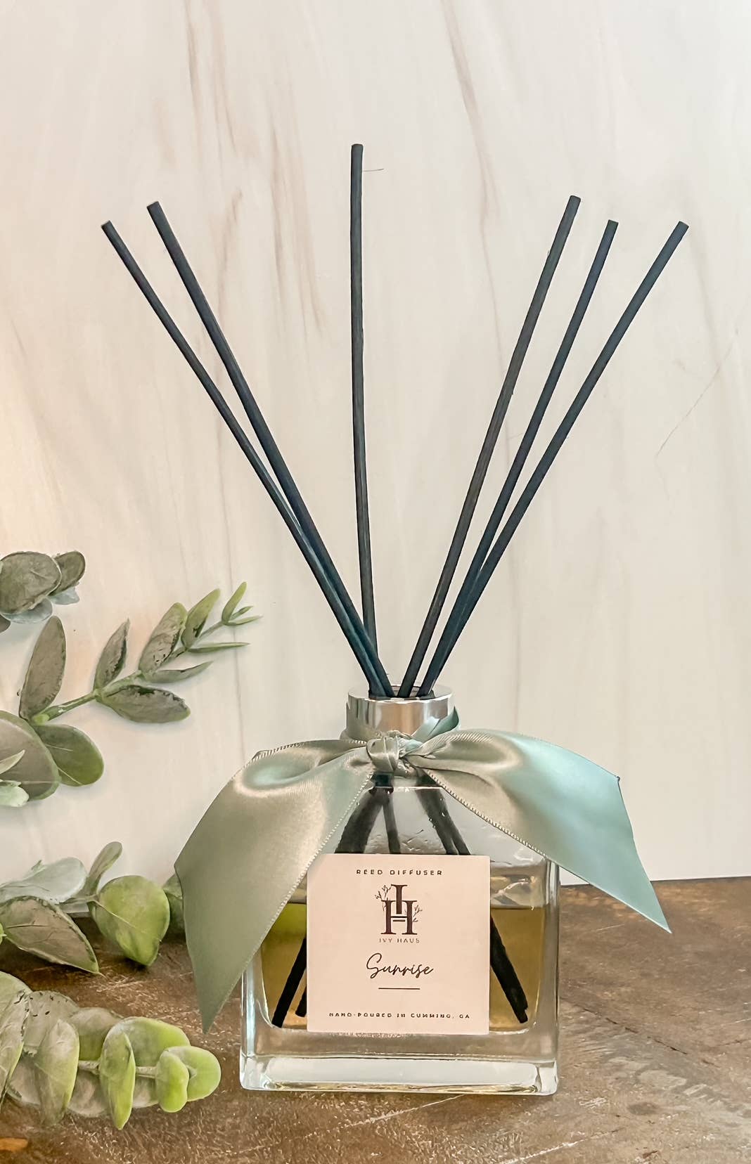 Glass Square Reed Diffuser with Silver Collar