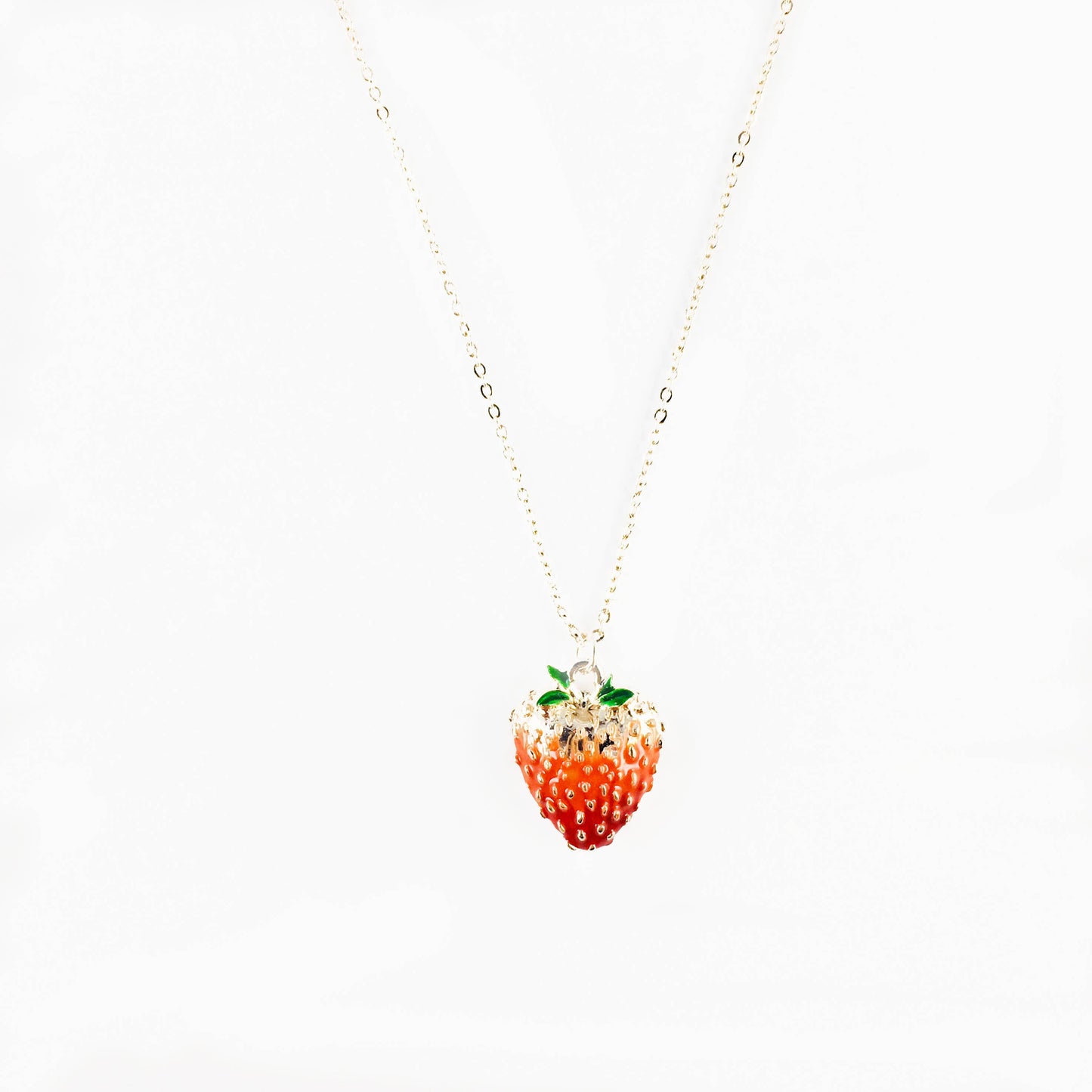 Enamel Strawberry Long Necklace - Hanging Box