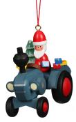 Santa on Blue Tractor Ornament