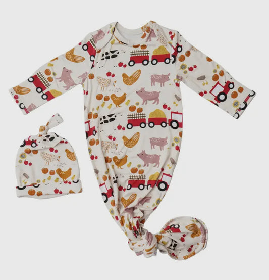 Farm Friends Bamboo Baby Gown + Hat