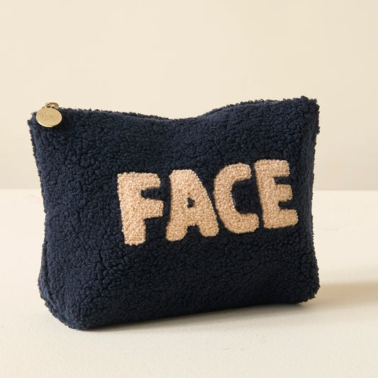 Sherpa Zippered Teddy Face Pouch
