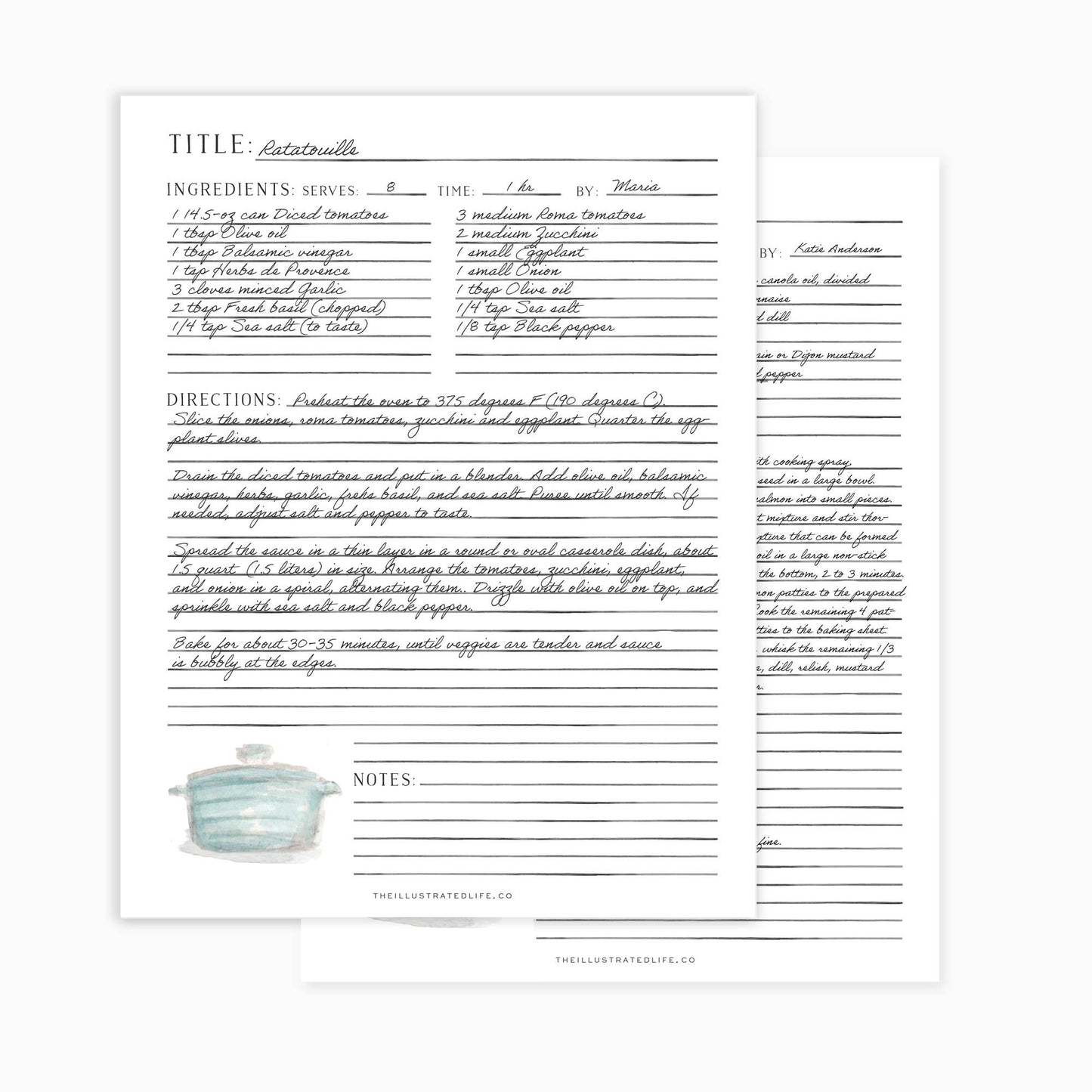 Recipe Binder Filler Pages: Dutch Oven (Blue)