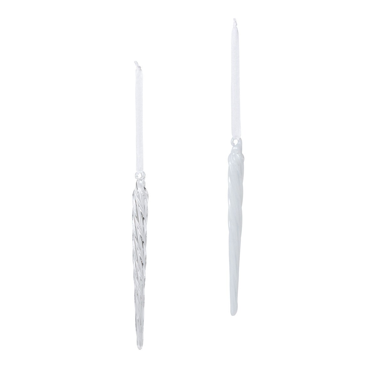 Clear/Frost Glass lcicles, 10", 2 Assorted Styles