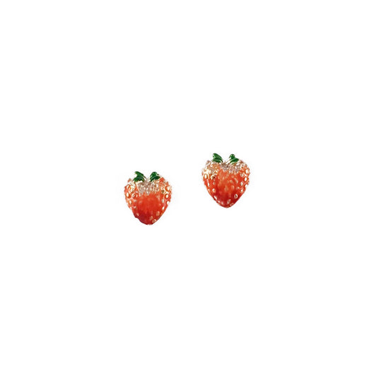 Enamel Strawberry Stud Earrings - Hanging Box