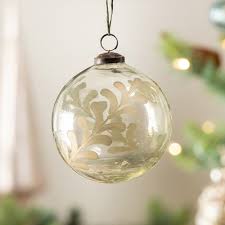 Etched Vine Pattern Glass Ball Ornament, 4"