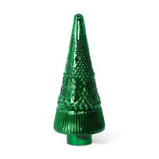 Festive Green Glass Lighted Christmas Tree, 12 in.