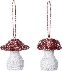 Ornament, Red Capped Beaded Mushroom Small