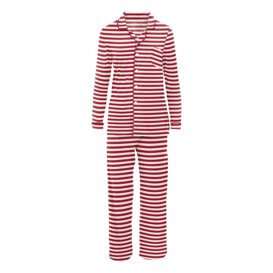 Women's Long Sleeve Collared PJ Set in Classic Candy Cane: XL